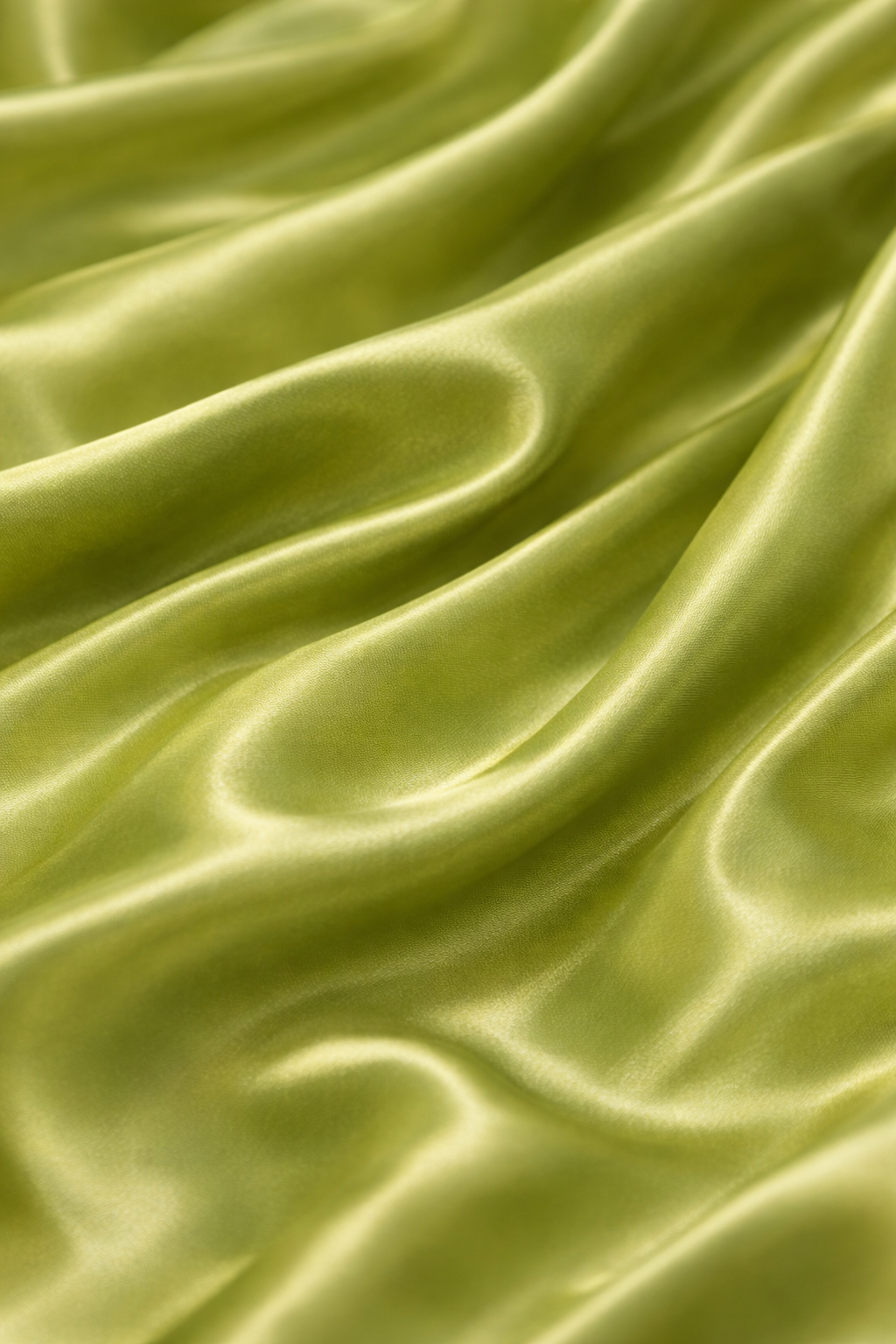 Détail du satin vert pistache, texture lisse et brillante révélant la finesse du tissu
